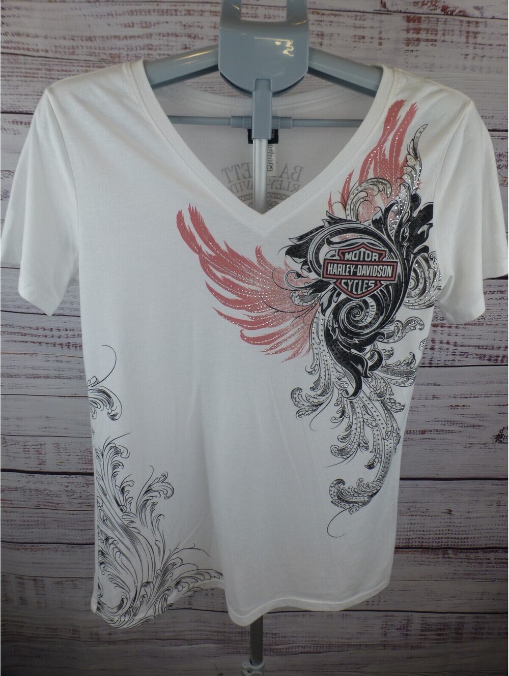 Harley-Davidson Women's M White V-Neck T-Shirt Barnett El Paso Texas - J5